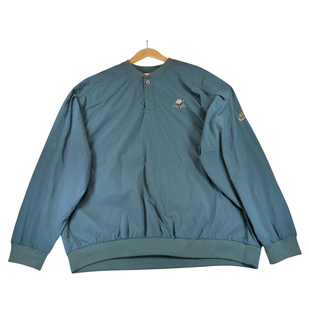 Vintage 90s Nike Golf Mens XXL Teal Green Nylon Pullover Windshirt Henley V-Neck